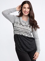 Women's Geo Colour Block Cowl Neck Tunic