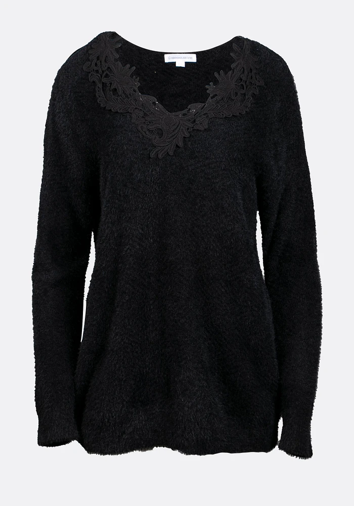 Women's Crochet Neckline Sweater