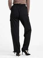 Women's Black Crepe Knit Cargo Jogger