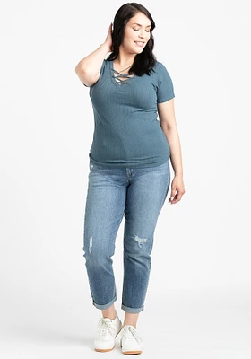 Women's Lace Up Ribbed Tee