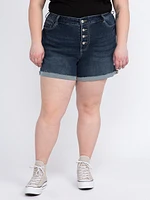 Women's Plus High Rise Exposed Button Cuffed Shortie