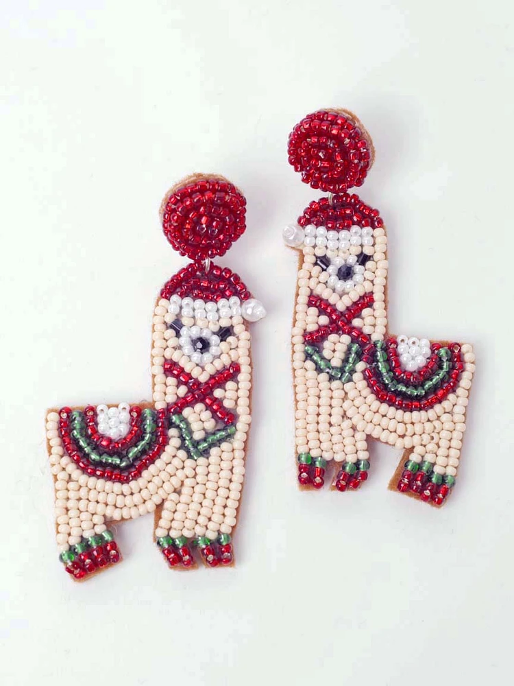 Women's Christmas Llama Beaded Earrings