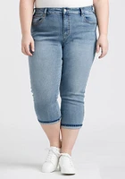 Women's Plus 2 Tone Stitch Cuffed Jean Capri