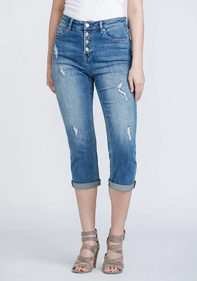 Women's High Rise Distressed Cuffed Crop