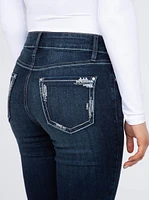 Women's Dark Wash Embellished Pocket Bab