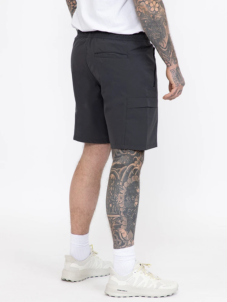 Athletic Grey Nylon Cargo E-Waist Short