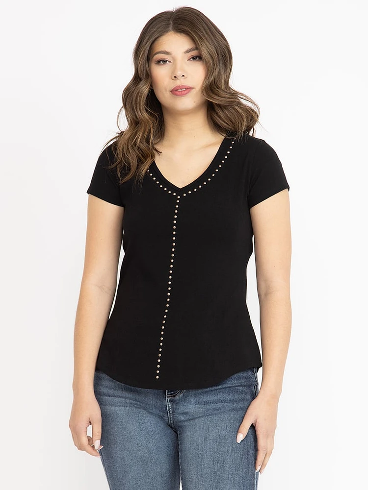 Women's Studded V Neck Tee