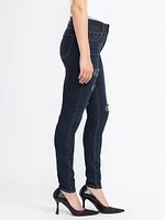 Women's Dark Wash 2 Button Sequins Patch Skinny Jeans