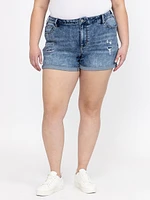 Women's Plus High Rise Rip & Repair Medium Wash Cuffed Shortie