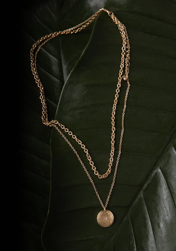 Disc Pendant Layered Chain Necklace