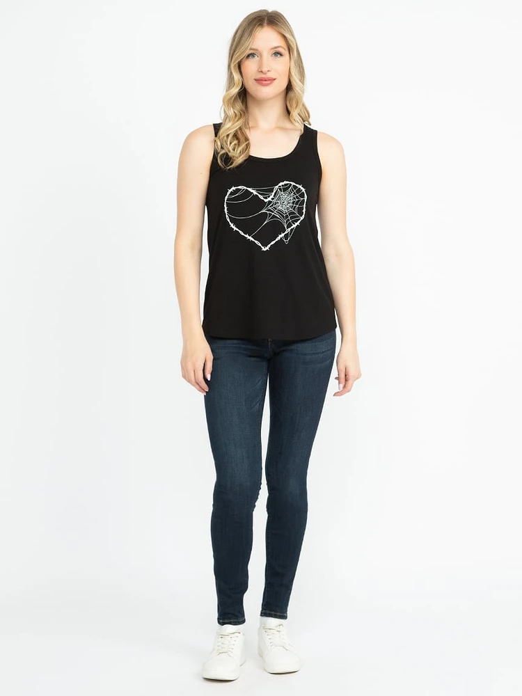 Women's Spiderweb Heart Scoop Neck Tank