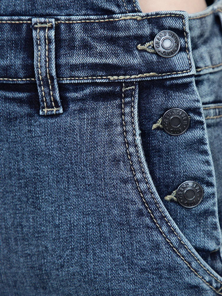 Women's Medium Dark Wash Cuffed Relaxed Denim Shortall