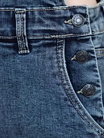 Women's Medium Dark Wash Cuffed Relaxed Denim Shortall