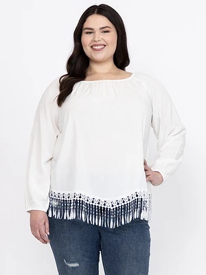 Women's Fringe Hem Peasant Top