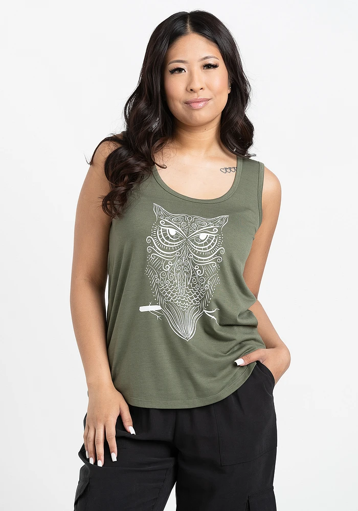 Women's Owl Scoop Neck Tank