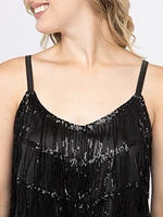 Women's Sequin Fringe Strappy Tank Top