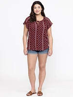 Women's Geo Tie Neck Peasant Top