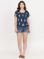 Women's Feather Print Peasant Top