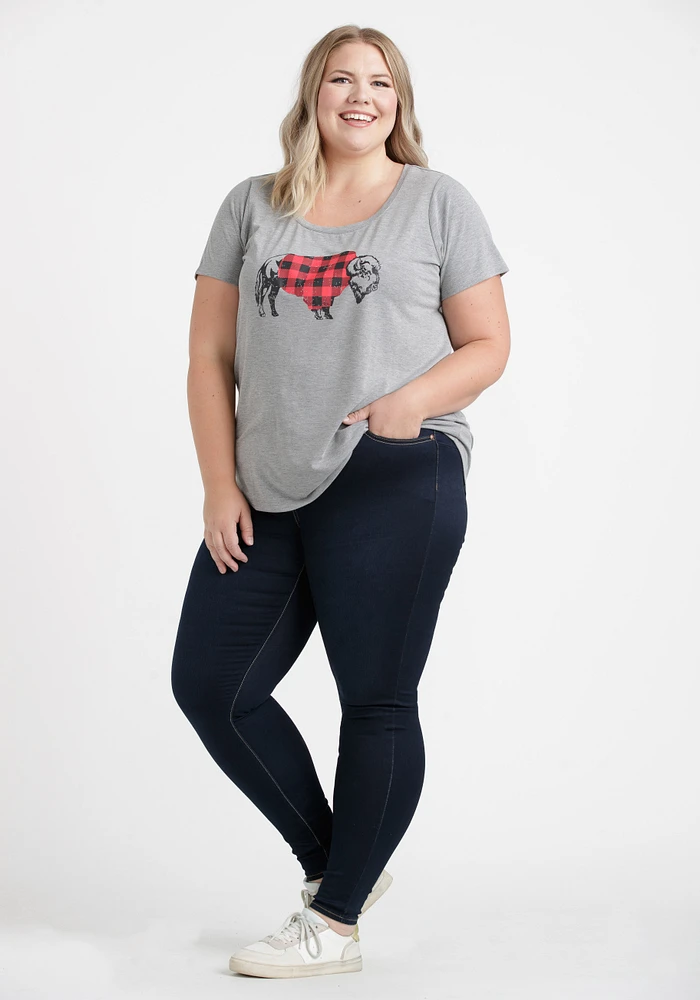 Women's Buffalo Plaid Scoop Neck Tee