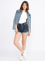 Women's High Rise Exposed Button Cuffed Shortie