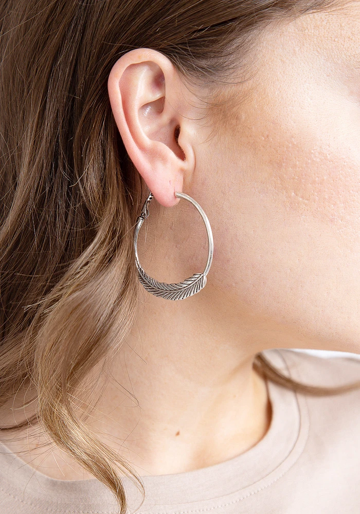 Clutchless Leaf Hoop Earring