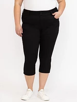 Women's Plus 2 Button Black Jean Capri