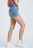 Women’s High Rise Elastic Waistband Cuffed Jean Shortie