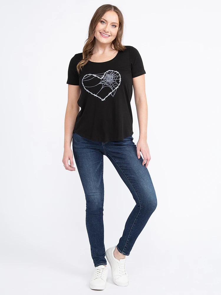 Women's Spiderweb Heart Scoop Neck Tee