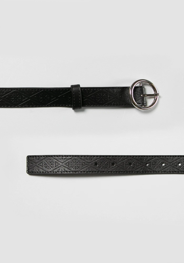 Women's Circle Hardware Embossed Belt