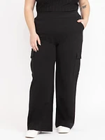 Women's  Black Pull-on Ponte Wide Leg Ca