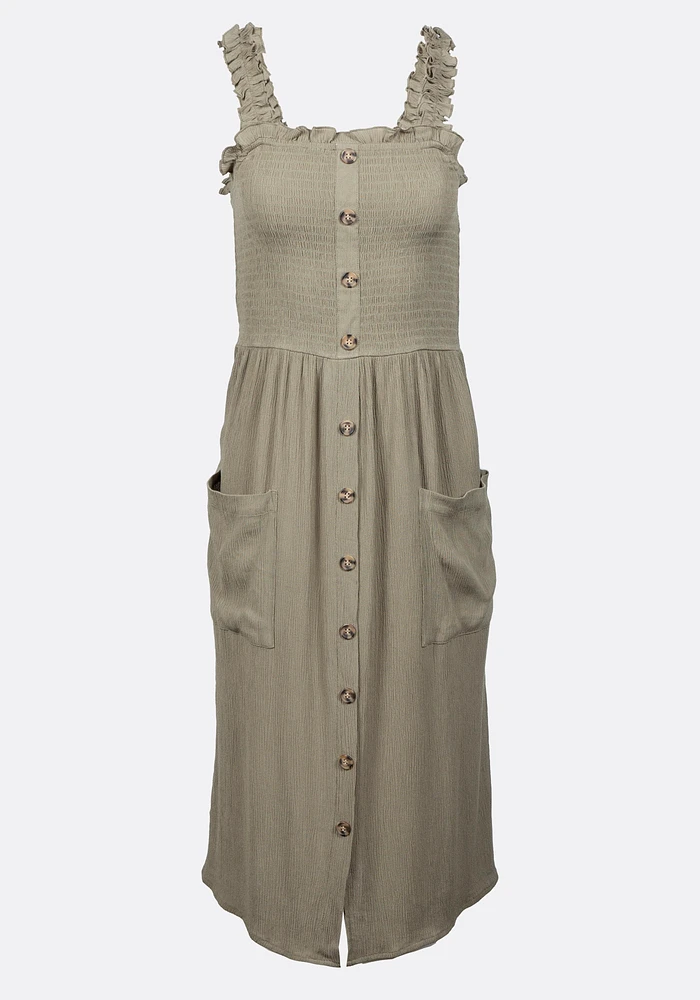 Women's Button Front Midi Dress