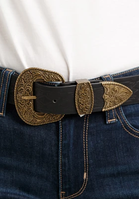 Women's Embossed Western Black Belt