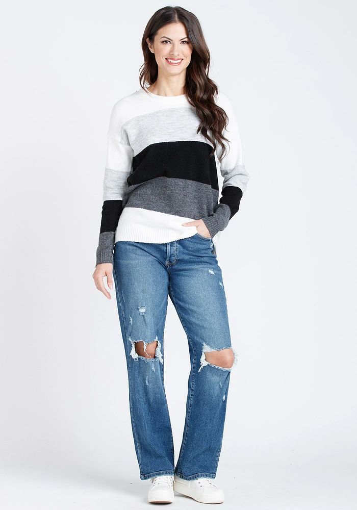 Women's Colour Block Lace Up Sweater