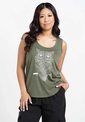 Women's Owl Scoop Neck Tank