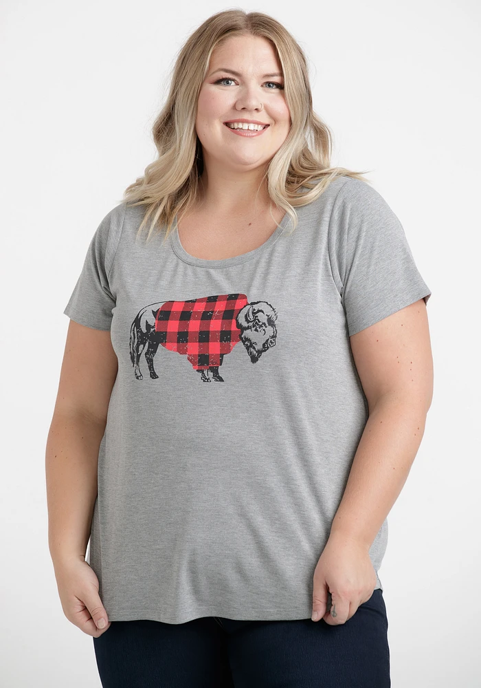 Women's Buffalo Plaid Scoop Neck Tee