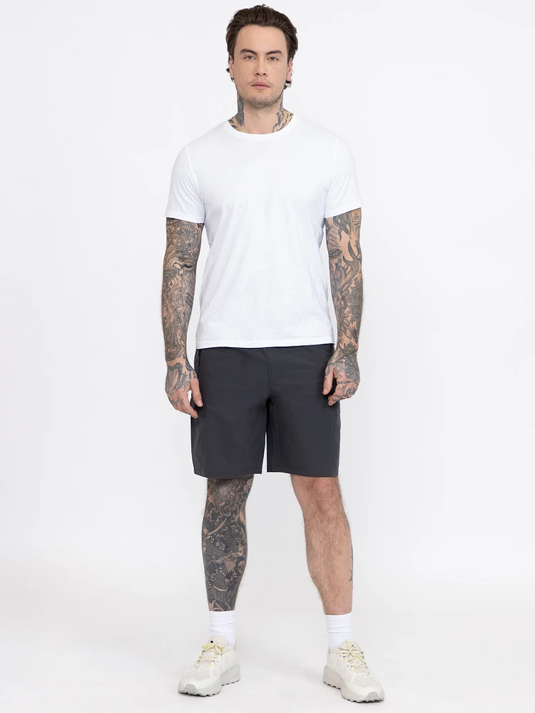 Athletic Grey Nylon Cargo E-Waist Short