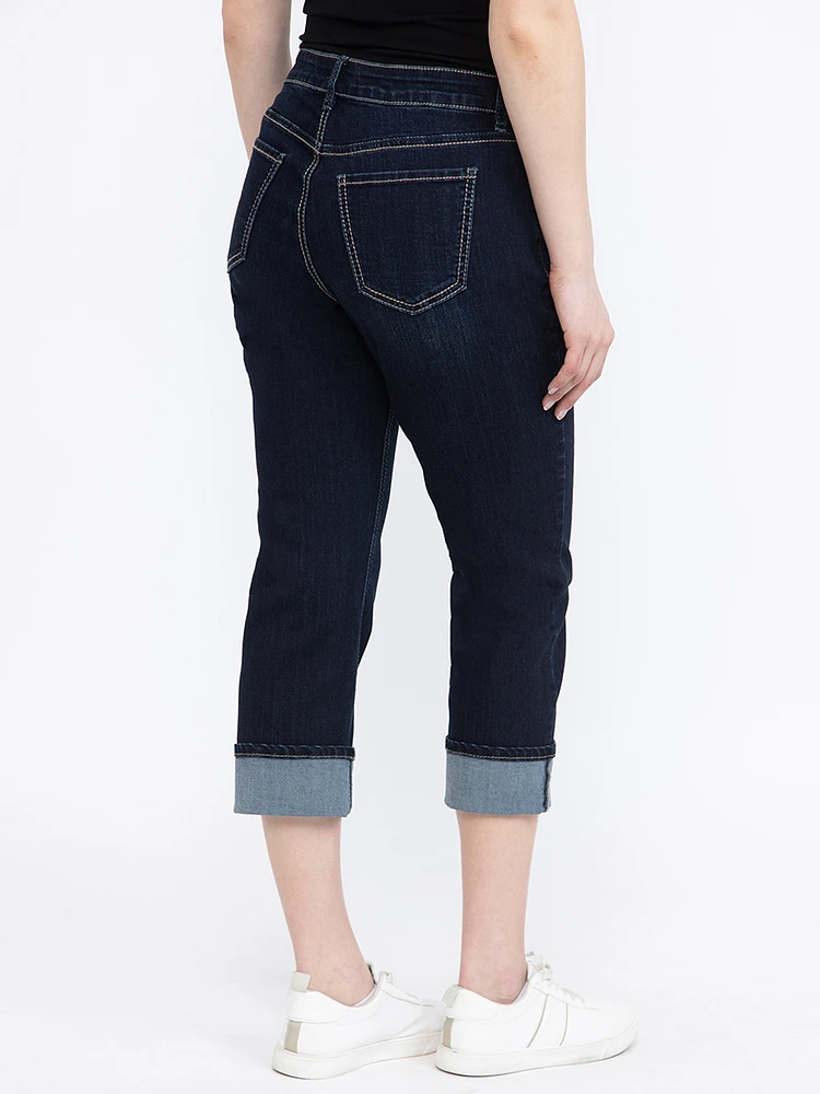 Women's Relaxed Dark Rinse Wash Jean Capri