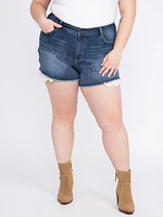 Women's Plus Denim Shortie with Crochet Lace