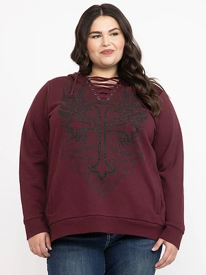 Women's Lace Up Rhinestone Hoodie