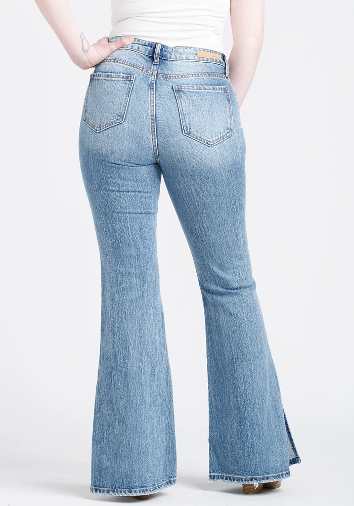 Women's High Rise Side Long Slit Flare Jean