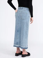 Women's Maxi Denim Skirt with Raw Hem