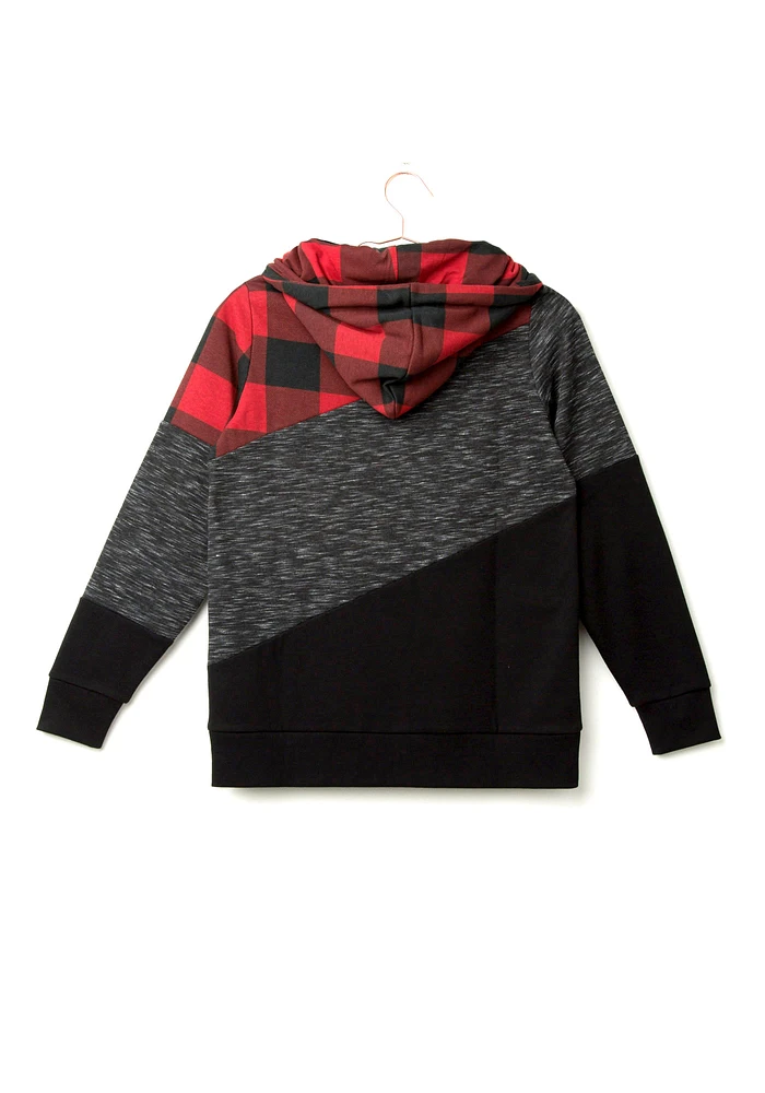 Women's Buffalo Plaid Colour Block Hoodi