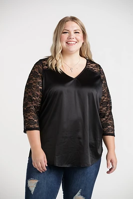 Women's Satin Blouse With Lace Sleeves