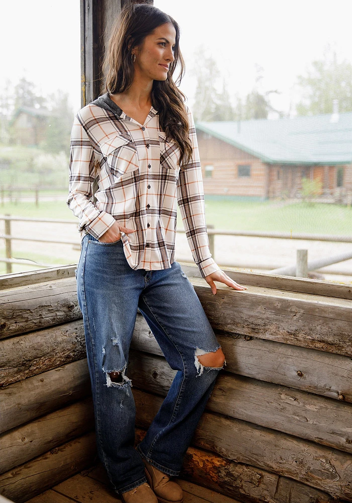 Women's Hooded Plaid Shirt