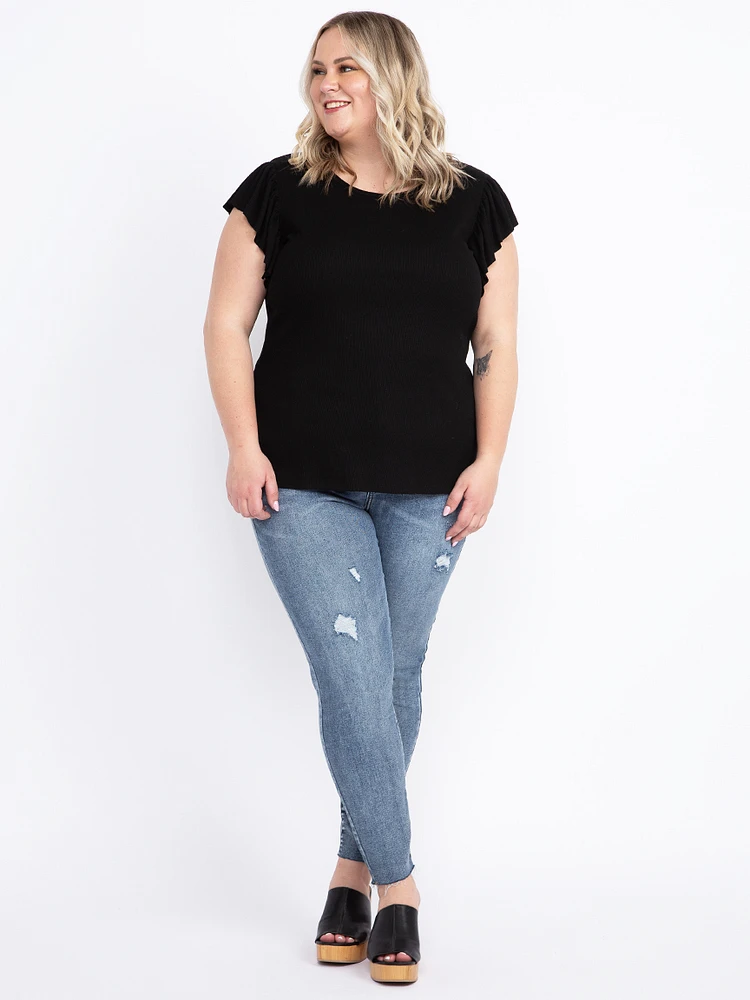 Women's Rib Ruffle Sleeve Tee