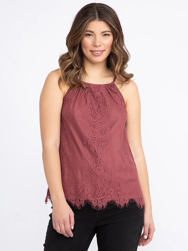 Women's Lace Overlay Halter Tank