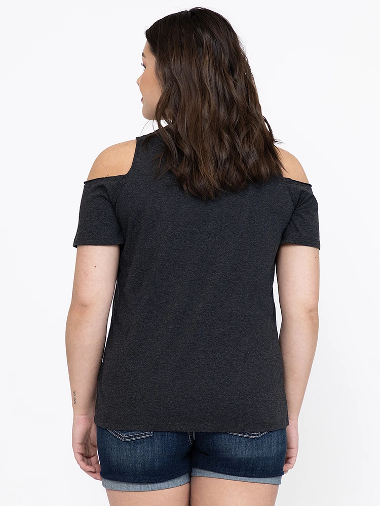 Women's Owl Cold Shoulder Oversized Tee
