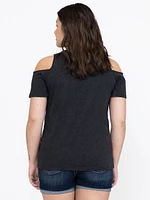 Women's Owl Cold Shoulder Oversized Tee
