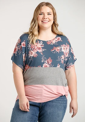 Women's Floral Colour Block Top