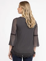 Women's Mesh Bell Sleeve Top